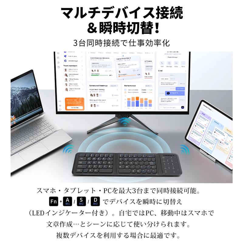 タッチパッド付き三つ折りBluetoothキーボード